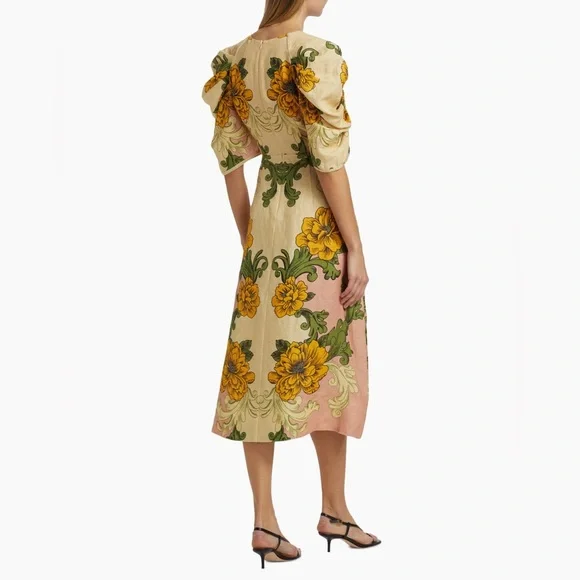Farm Rio Floral Arabesque Linen Midi-Dress - Picture 5 of 8